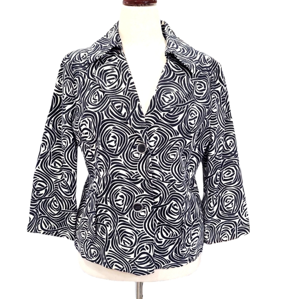 EUC Rafaella women's floral rose flower pattern 3/4 sleeve blazer jacket L